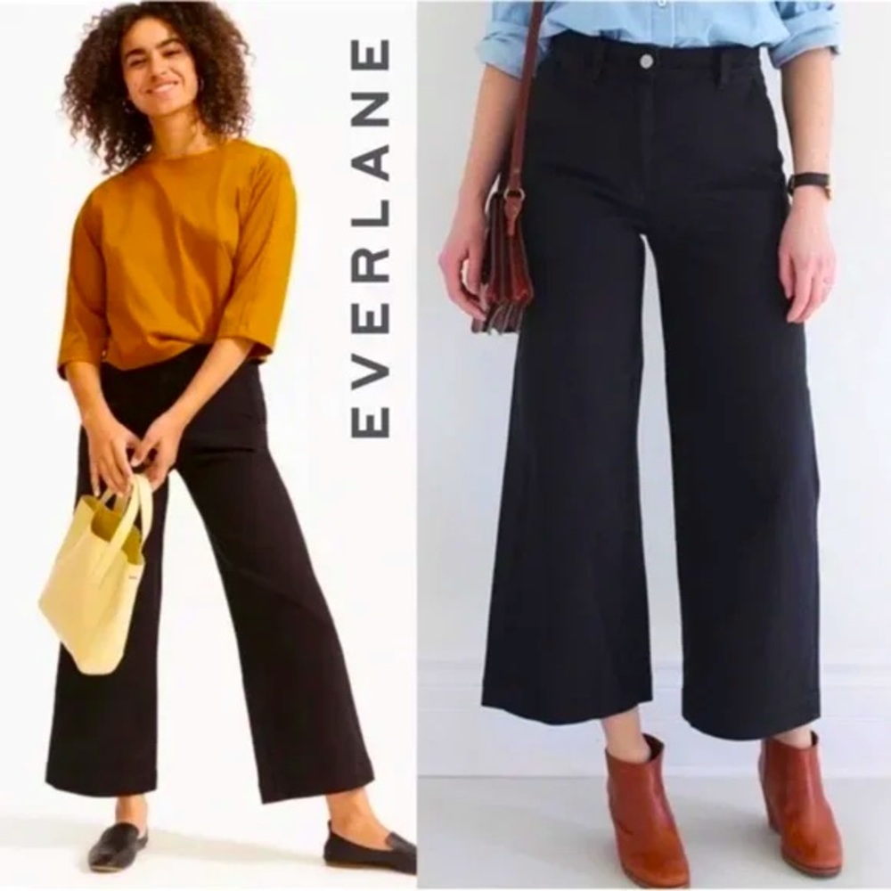 $128 Everlane Women’s Black Wide-Leg Crop Pants Size 14 High Rise